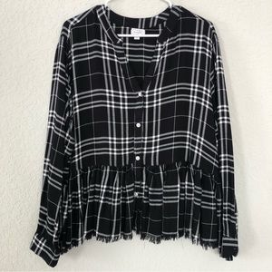 Plaid blouse with fringe detail
